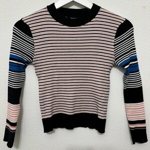Forever 21 Striped Ribbed Black, White, Blue, Peach Sweater in Small